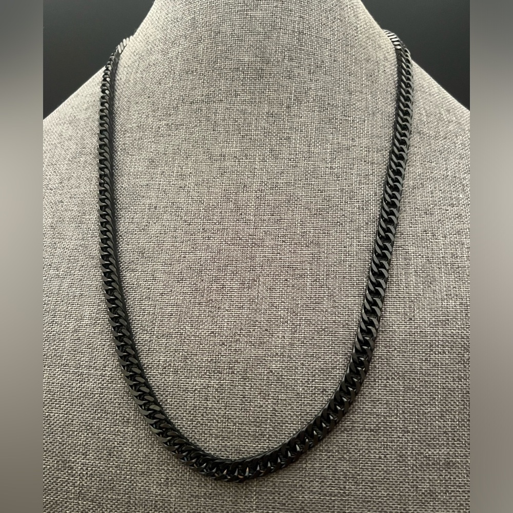 6 mm Black Stainless Steel Cuban Chain Necklace 24 inch